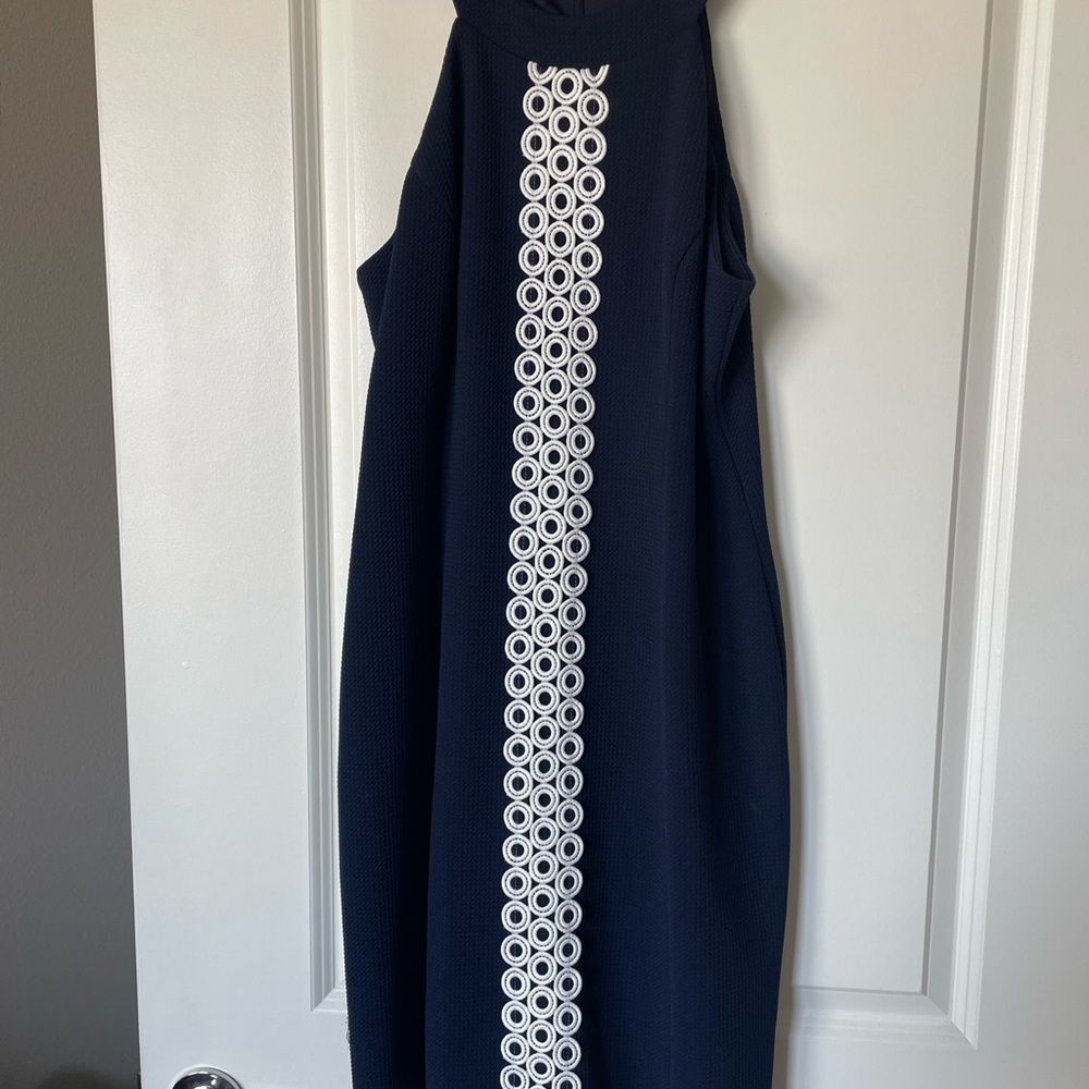 Elegant Navy Dress with White Detailing